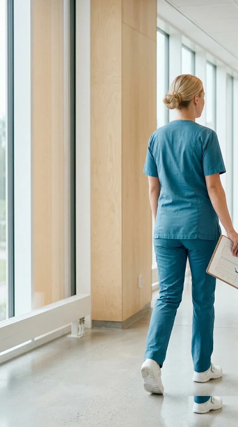 Vårdpersonal i sjukhuskorridor